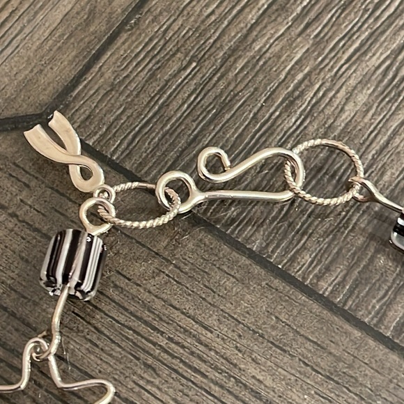 Vintage 2000’s Sterling Silver Stars, Heart & Glass Link Bracelet 7 3/4” approx - Picture 5 of 14